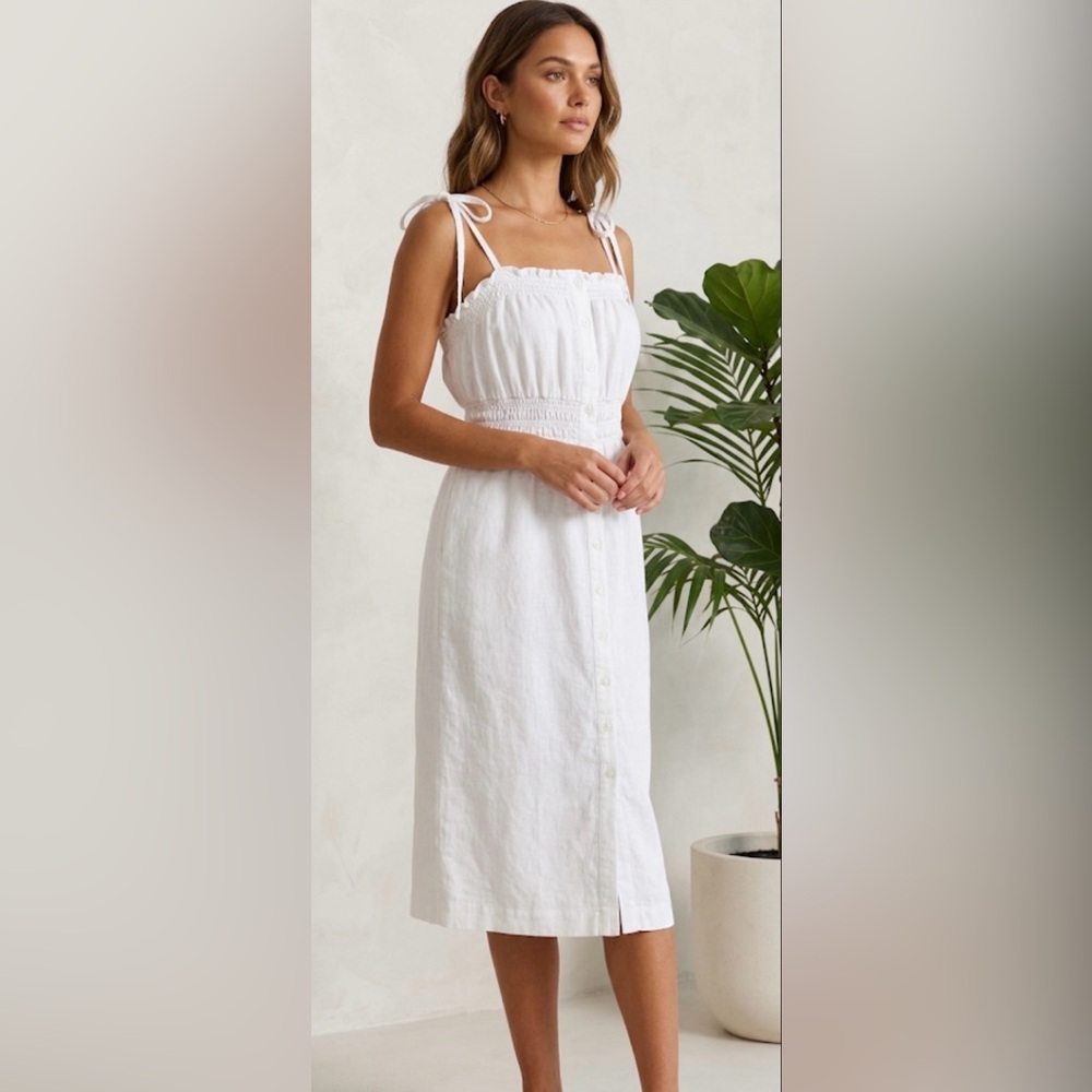 Universal Threads Linen blend White Tie-Shoulder Midi Dress Casual Summer Dress
